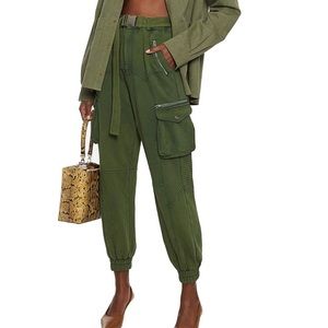 Retrofête Woman Kira Belted French Cotton-terry Track Pants Army Green L…